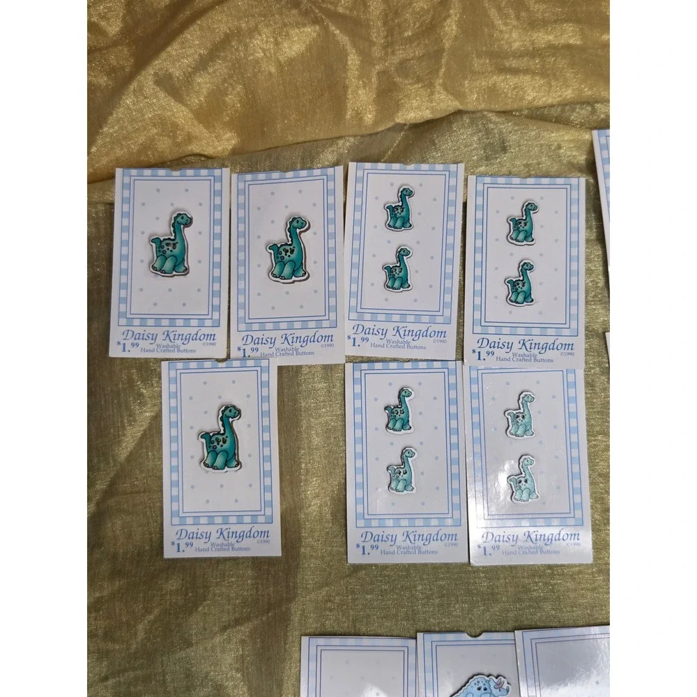 Vintage 1990 Daisy Kingdom Dinosaur Buttons Teal Blue Brontosaurus 566 L 566 S